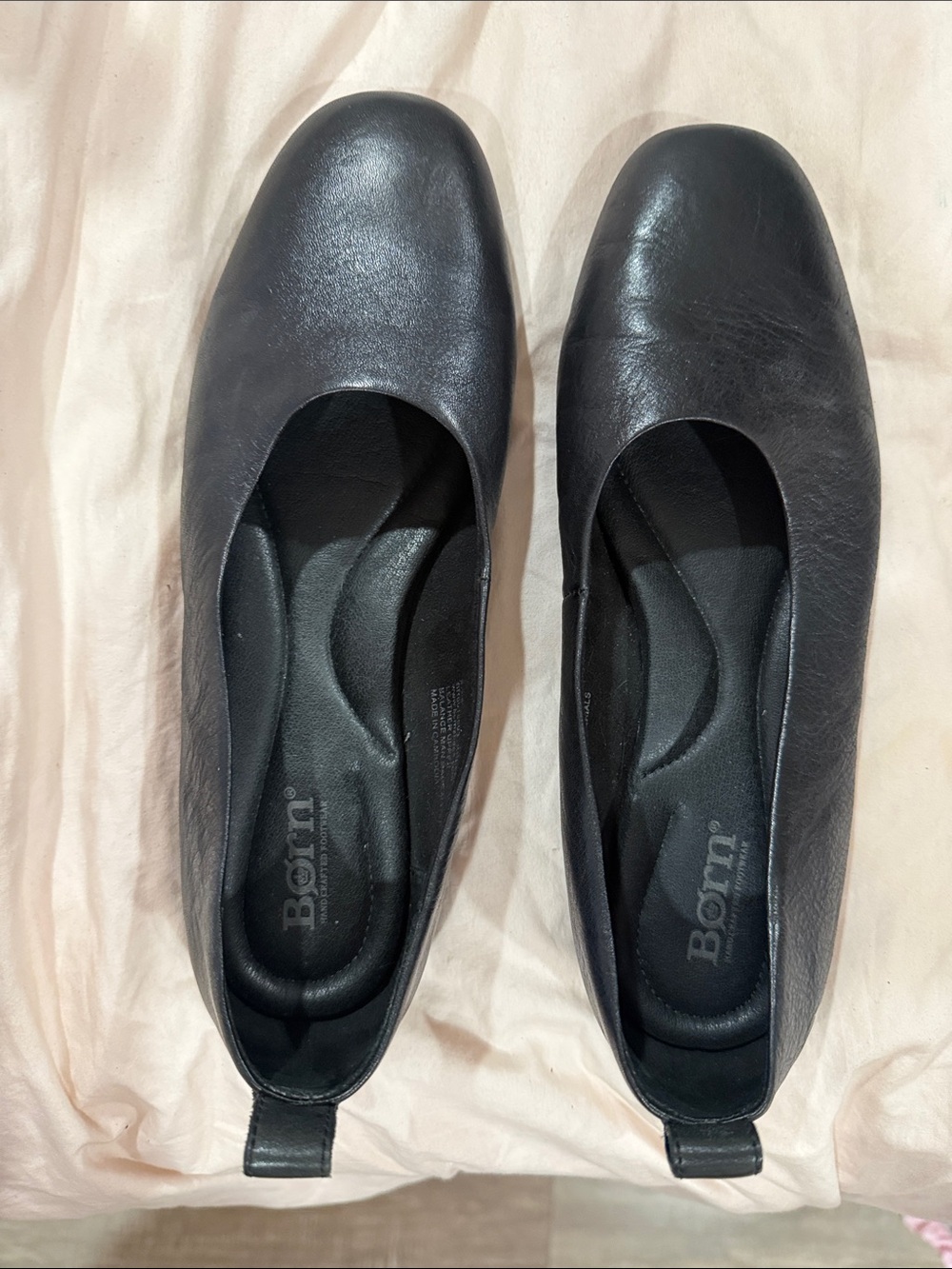 Born Black Leather Slip-On Flats with Pull Tab